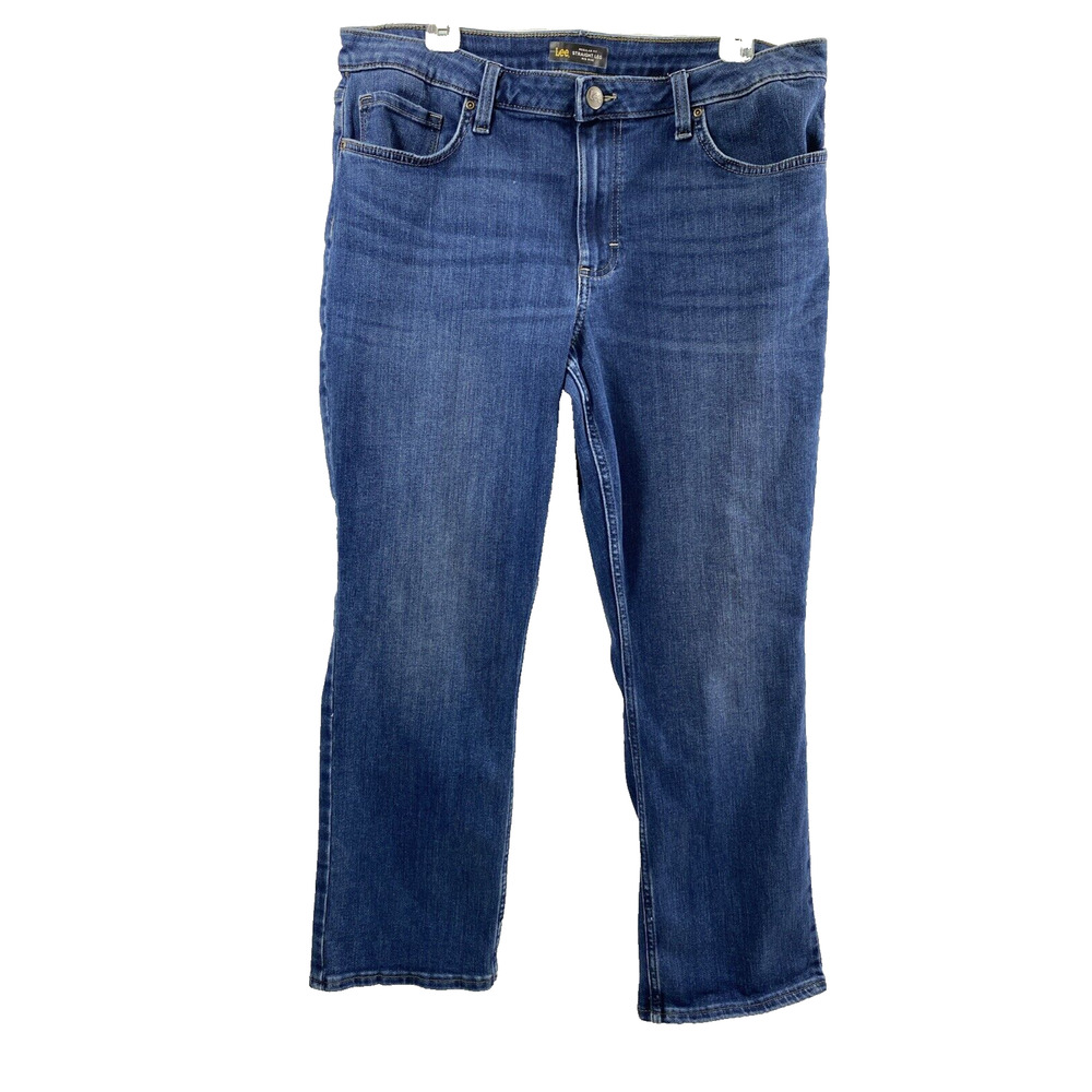 Lee‎ Jeans Womens Plus Size 16 Short Straight Mid Rise Medium Wash Denim Stretch